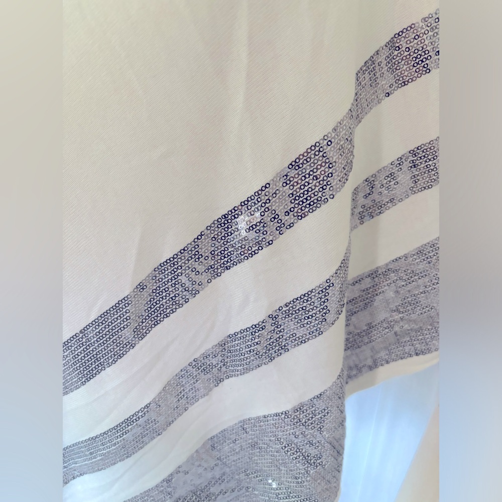 White and Silver Sequined Cape Shawl with Cowl Neck